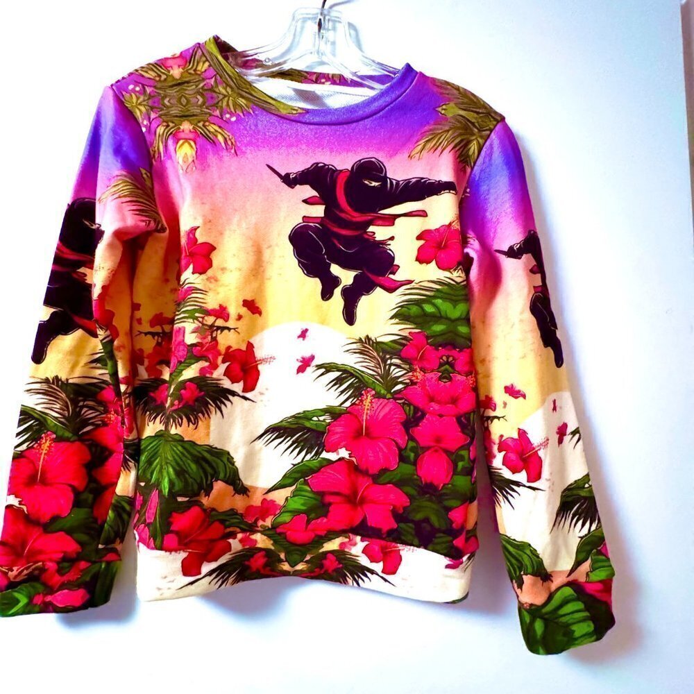 Cotton Ninja Floral Crew Neck Sweatshirt Hawaiian Size Small Unique Unisex Kid - Picture 4 of 4
